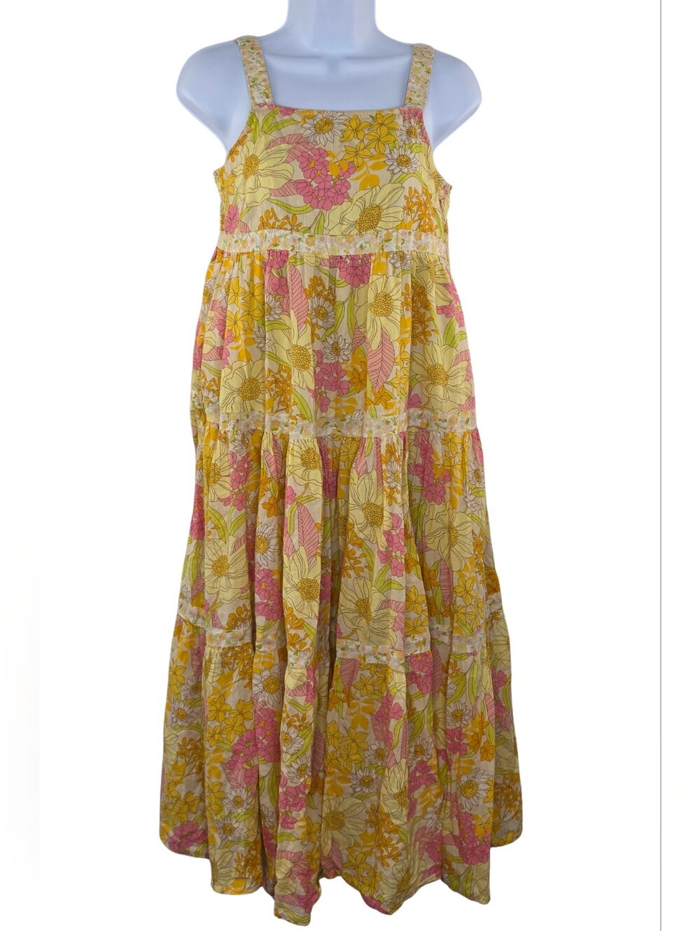 AEO Boardwalk Midi Dress XS Tiered Flowy Floral 70's Inspired 4095-
